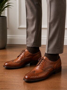 Massimo Matteo Brandy Leather Wingtip Men’s Shoes - Size 7